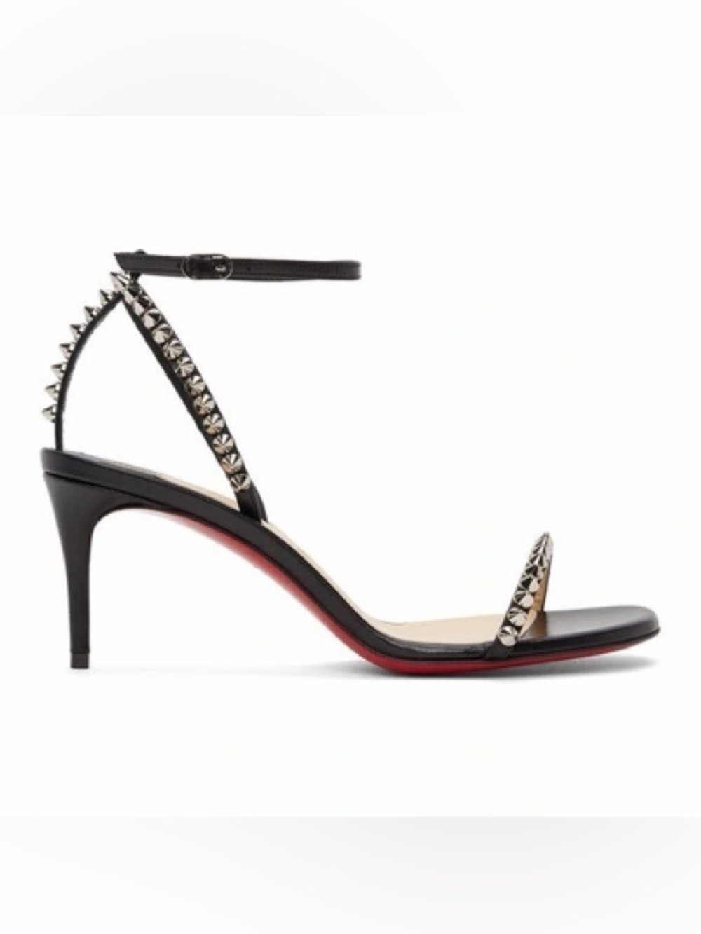 Christian Louboutin Black Studded Ankle-Strap Mid-Heel Sandals
